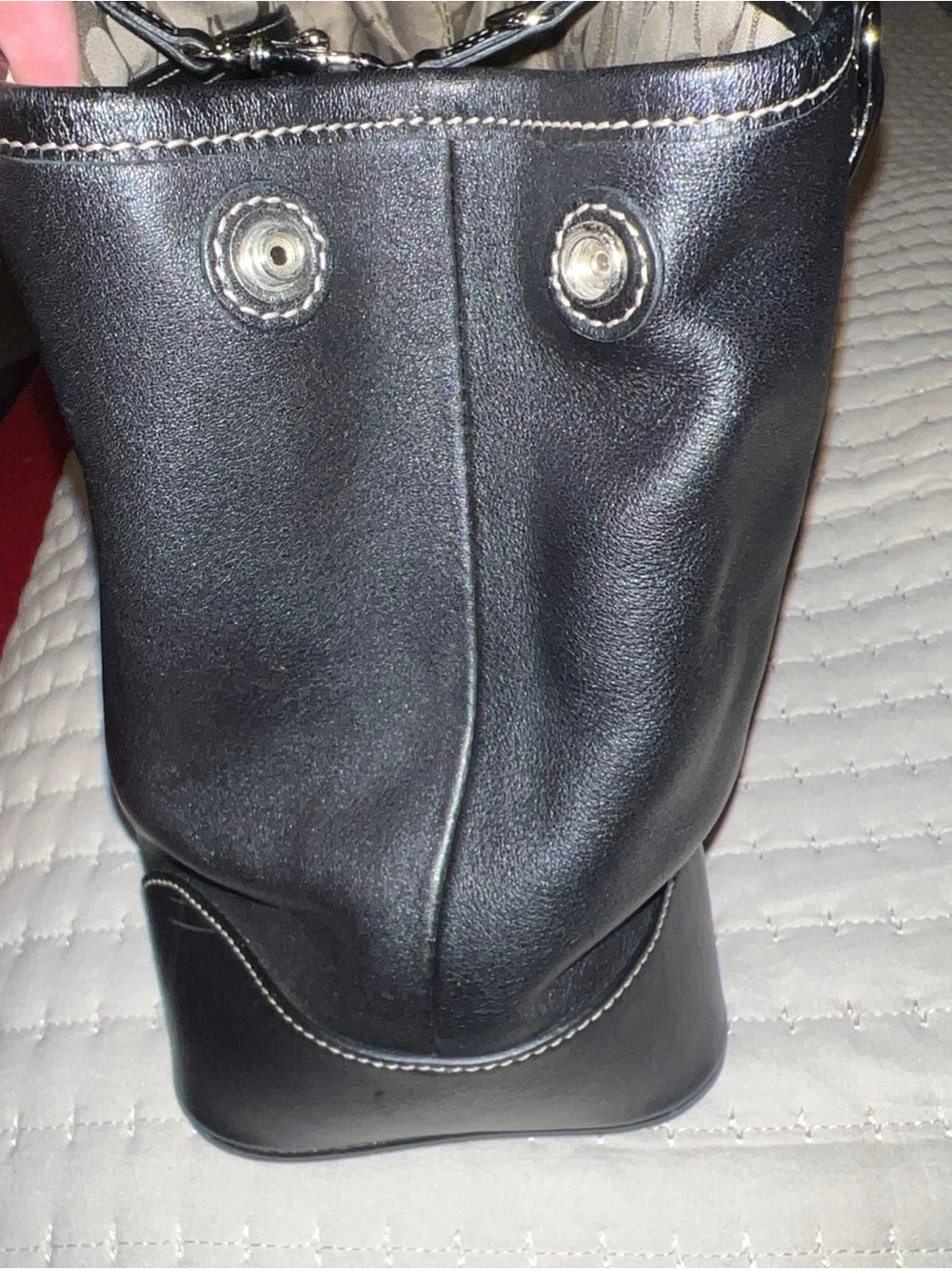 Vintage Coach Hampton black leather handbag satchel tote signature “C” interior - Picture 6 of 8